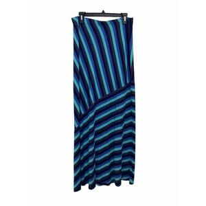 MATTY M Size Large Elasticated Waist Striped Teal Black Long Length MAXI SKIRT